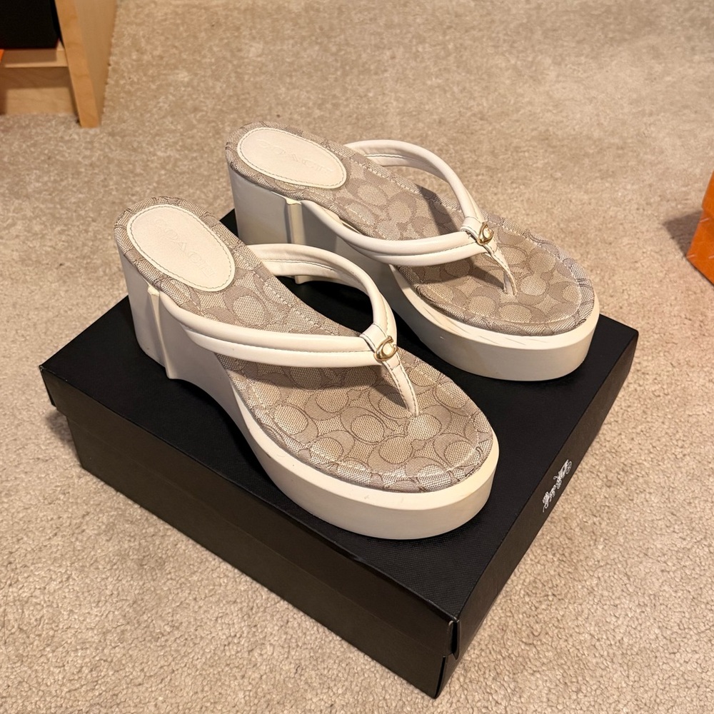 Coach Franki leather White and Beige Platform Sandals